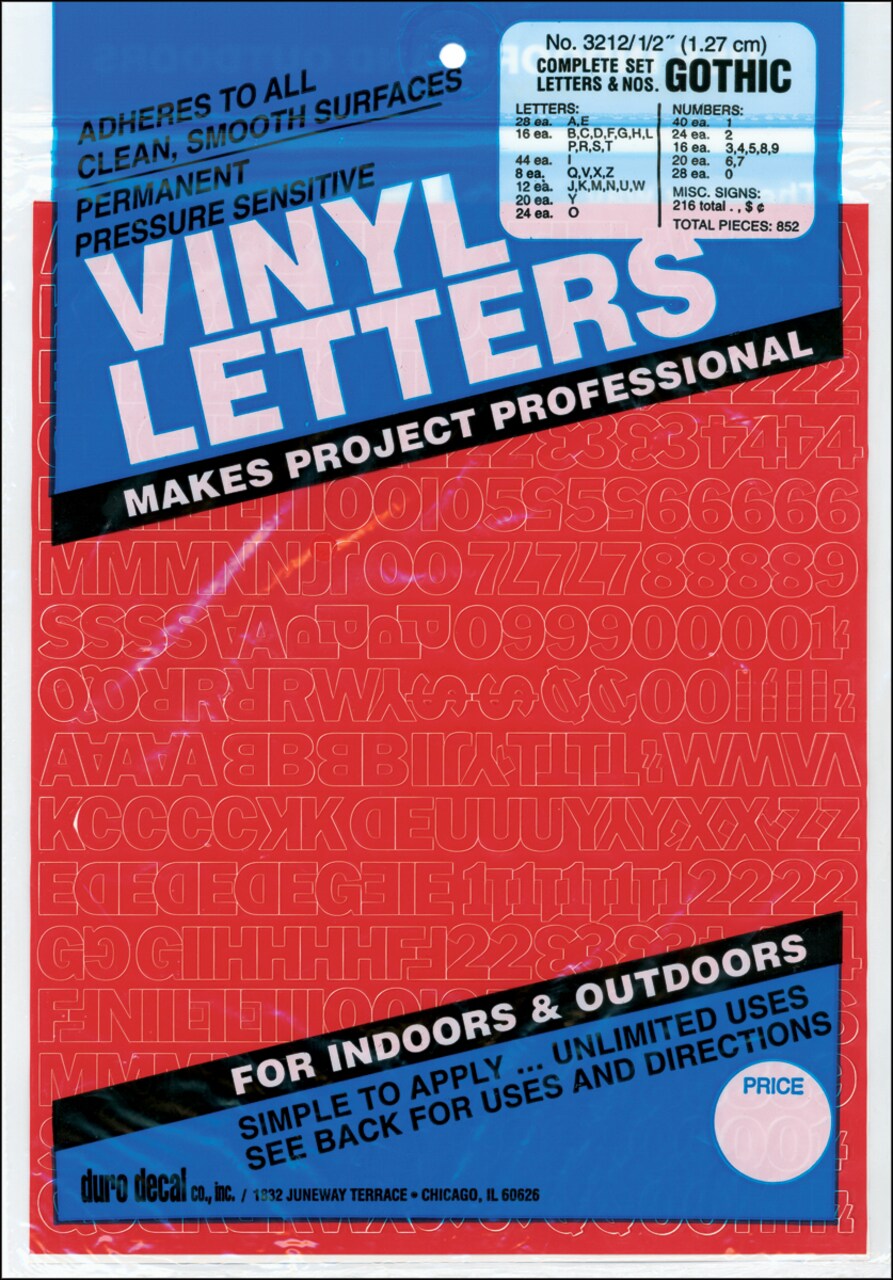 Duro Permanent Adhesive Vinyl Letters & Numbers .5" 852/Pkg-Red